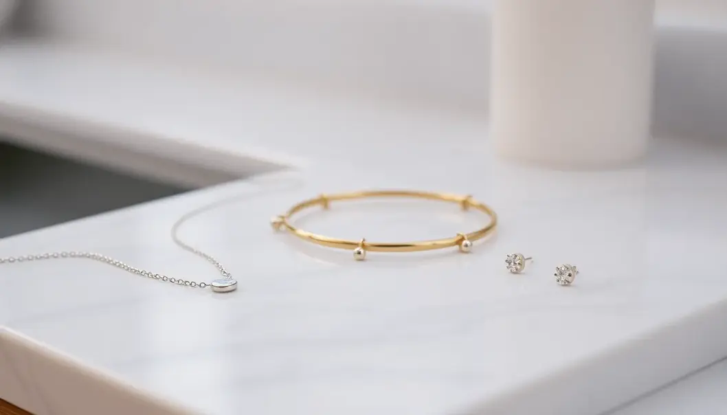 Elegant minimalist jewelry emphasizing simplicity and sophistication.